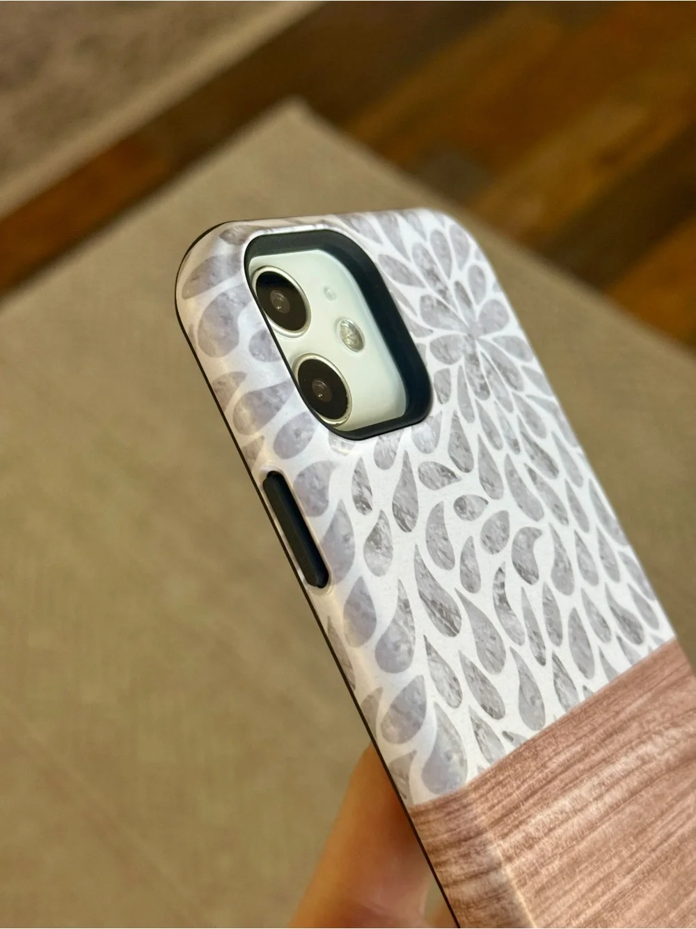 Gray Droplet & Wood-Accent Print MagSafe Phone Case for iPhone 12 or 12 Pro
